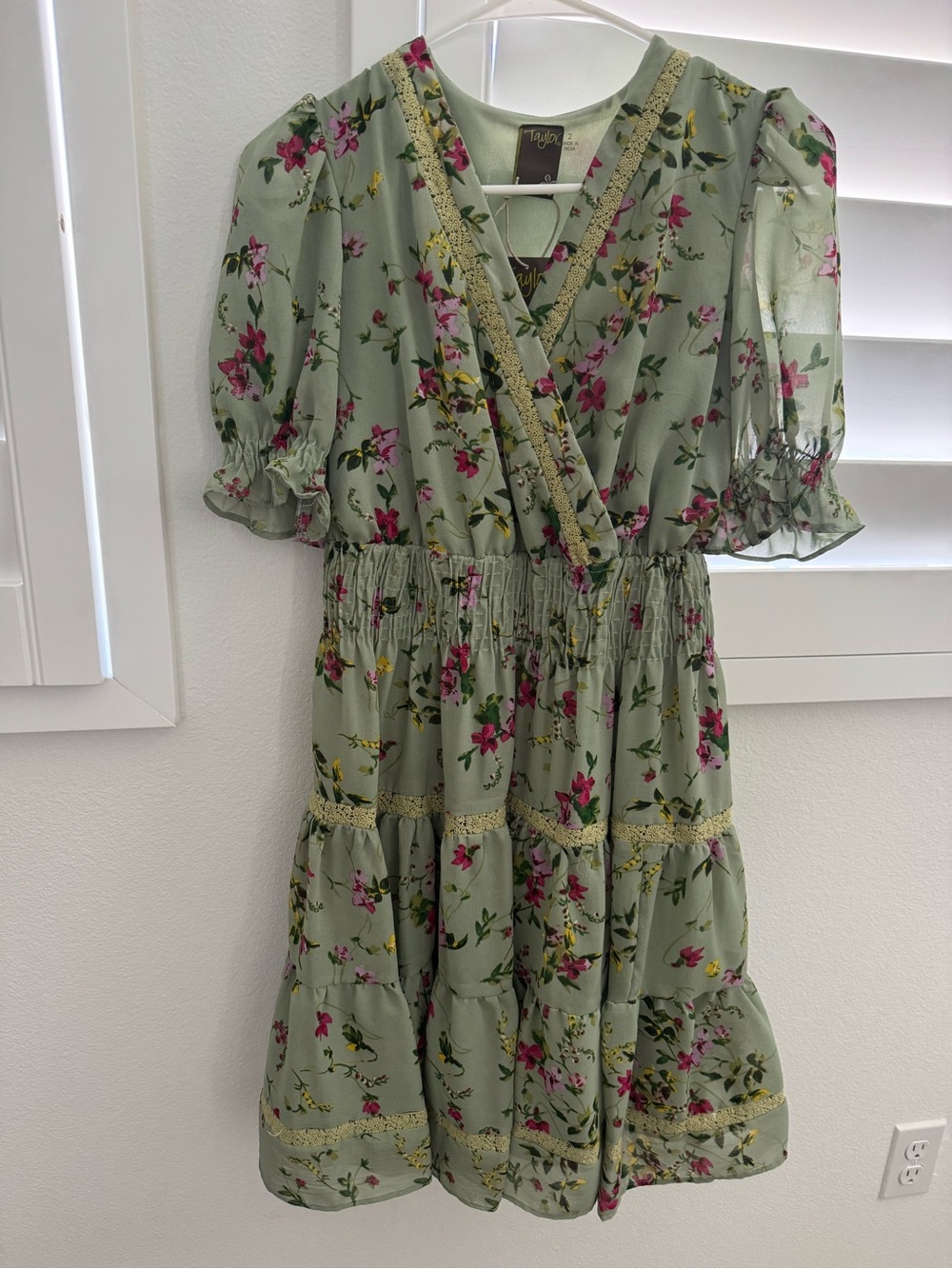 Taylor Floral dress in Sage Green with Pink Accents